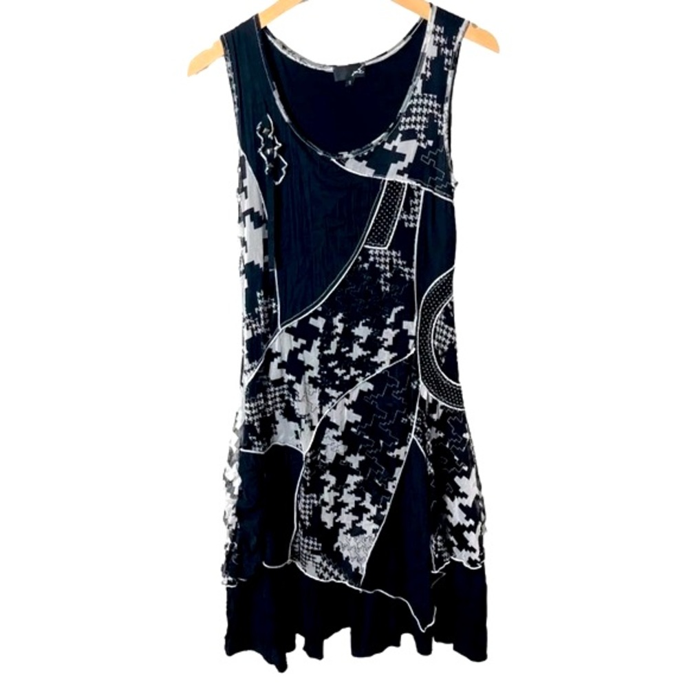 👨‍🎨 Vntg French Y2K Deconstructed Mesh Patchwork Tiered Mini Dress Sz T1…